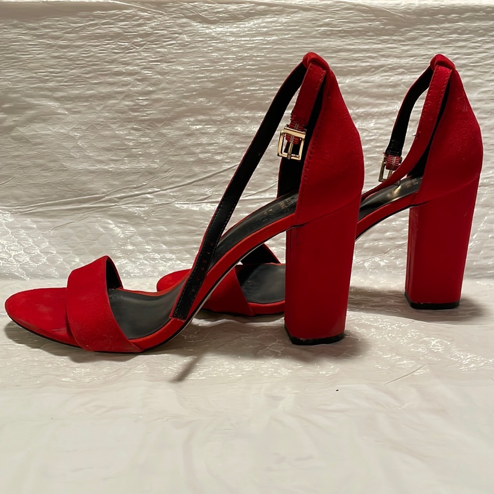 Call It Spring, bright red microsuede heels